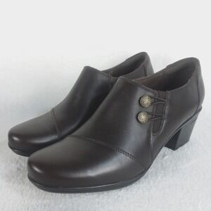 Clarks Emslie Warren Women's 12M Dark Brown Leather Block Heel Ankle‎ Booties